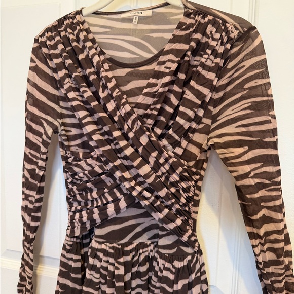 GANNI Tilden Mesh Zebra Print Maxi Dress Size 36 - Picture 6 of 10